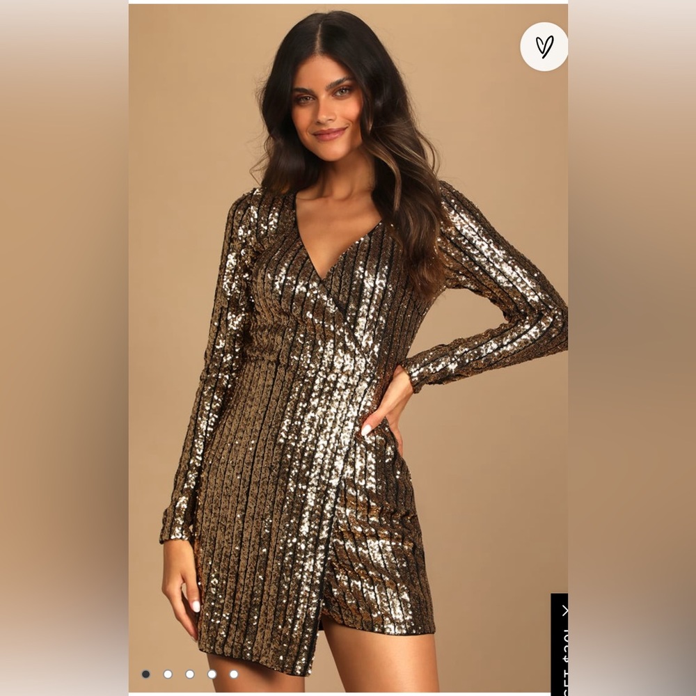 Party Starts Now Gold Sequin Long Sleeve Tulip Mini Dress